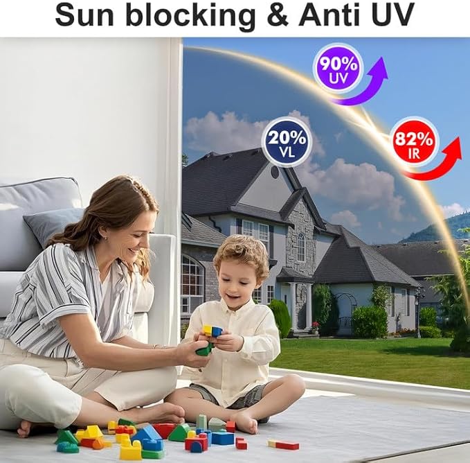 Window Privacy Film One Way, Reflective Mirror Window Film Daytime Privacy, UV Sun Blocking Heat Control Static Cling, Window Tint for Home Office - 17.5 Inch X 6.5 Feet
