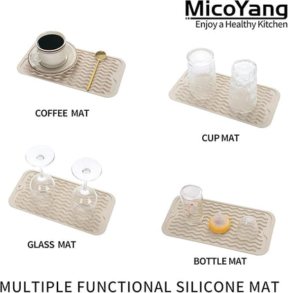 MicoYang Silicone Dish Drying Mat for Multiple Usage,Easy clean,Eco-friendly,Heat-resistant Silicone Mat for Kitchen Counter or Sink,Refrigerator or Drawer Liner Tapioca S 12 inches x 6 inches