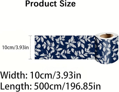Blue Floral Wallpaper Border 196x4 Inch Peel and Stick Wall Border Elegant White Leaf Pattern Removable Vinyl Wall Trim for Kitchen Bathroom Bedroom Living Room Home Decor