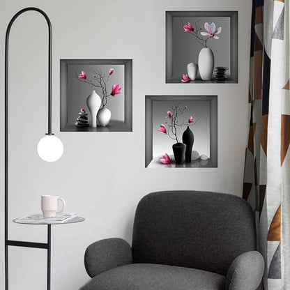 3D Wall Stickers DIY Flower Wall Decal Removable Waterproof Wall Art Decor for Bedroom Living Room Offices Home Decoration (Vase Orchid)