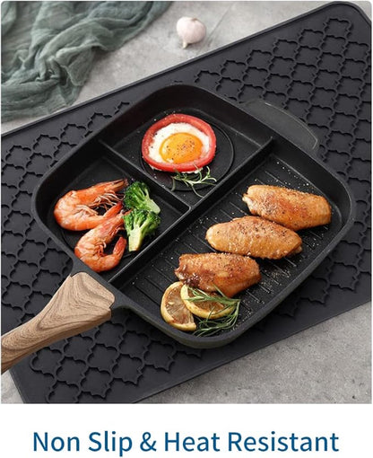 AMOAMI-Dish Drying Mats for Kitchen Counter-Silicone Dish Drying Mat-Kitchen Dish Drying Pad Heat Resistant Mat-Kitchen Gadgets Kitchen Accessories Kitchen Small Appliances(16" x 24", BLACK)