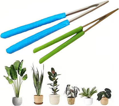 2 Pcs Set 10 Inch, 7 Inch Leaf Cleaning Tongs, House Plant Leaf Cleaning Brush, Leaf Cleaning Tools With Removable Cleaning Cover and Bamboo Handle
