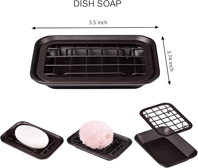 SheeChung Kitchen and Bathroom Soap Dish Tray - Metal Soap Dish Tray with Drainage Grid and Holder for Kitchen Sink Countertops to Store Soap, Sponges, Scrubbers - Rust Resistant (1 Pack, Bronze)