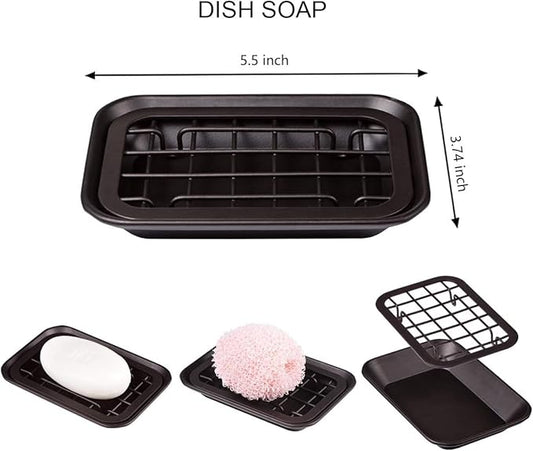 SheeChung Kitchen and Bathroom Soap Dish Tray - Metal Soap Dish Tray with Drainage Grid and Holder for Kitchen Sink Countertops to Store Soap, Sponges, Scrubbers - Rust Resistant (1 Pack, Bronze)