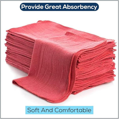Simpli-Magic Cotton Shop Towels 14"x12" (90 Pack) – Reusable Cleaning Shop Rags for Automobiles, Industries, Garage and Homes (Red)