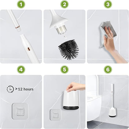 Electric Toilet Brush and Holder Set,Toilet Bowl Brush,Wireless Electric Spin Scrubber,with Silicone Brush Head Self-Cleaning Light and Ventilated Slot Base,USB Charging Cable,Wall Mount Sticker