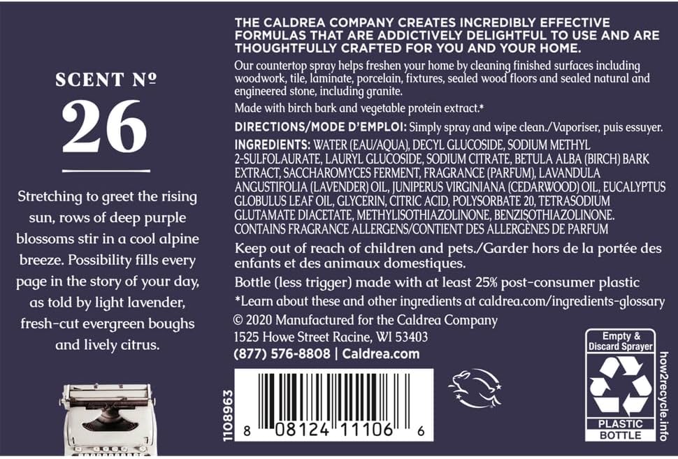 Caldrea Multi-surface CounterTop Spray Cleaner, Made With Vegetable Protein Extract, Lavendar Cedar Leaf Scent, 16 Oz