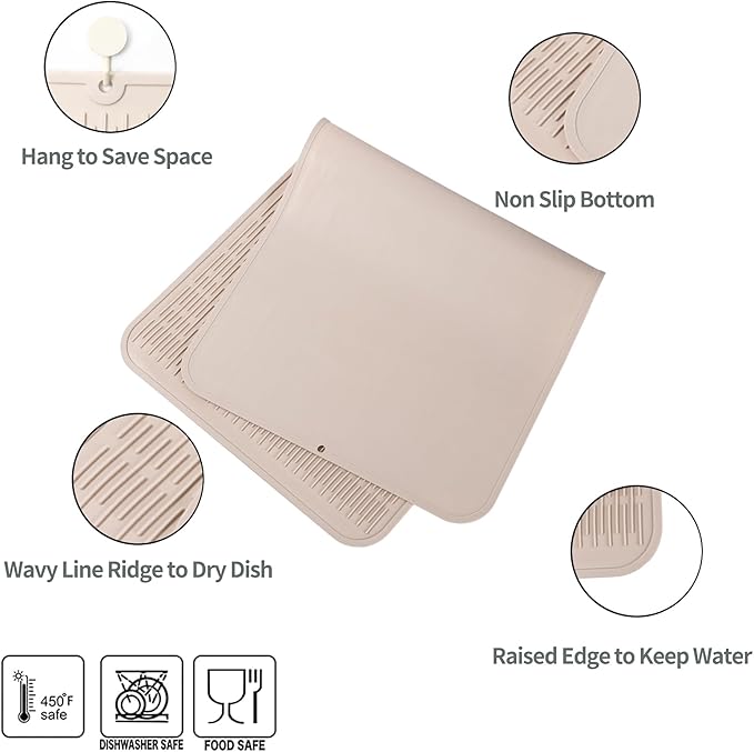 MicoYang Silicone Dish Drying Mat for Multiple Usage,Easy clean,Eco-friendly,Heat-resistant Silicone Mat for Kitchen Counter or Sink,Refrigerator or Drawer Liner Tapioca 5XL 36inches x 18inches