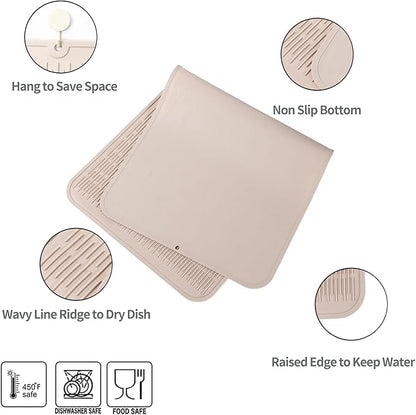MicoYang Silicone Dish Drying Mat for Multiple Usage,Easy clean,Eco-friendly,Heat-resistant Silicone Mat for Kitchen Counter or Sink,Refrigerator or Drawer Liner Tapioca 5XL 36inches x 18inches