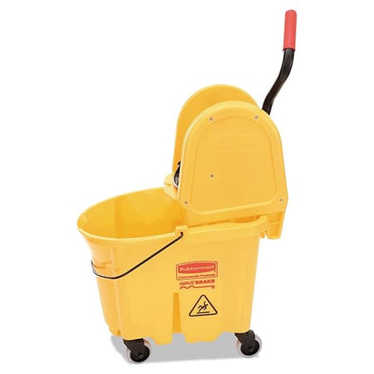 Rubbermaid Commercial Products WaveBrake 35 QT Down-Press Mop Bucket and Wringer Combo on Wheels, Yellow, for Professional/Industrial Heavy-Duty Floor Cleaning