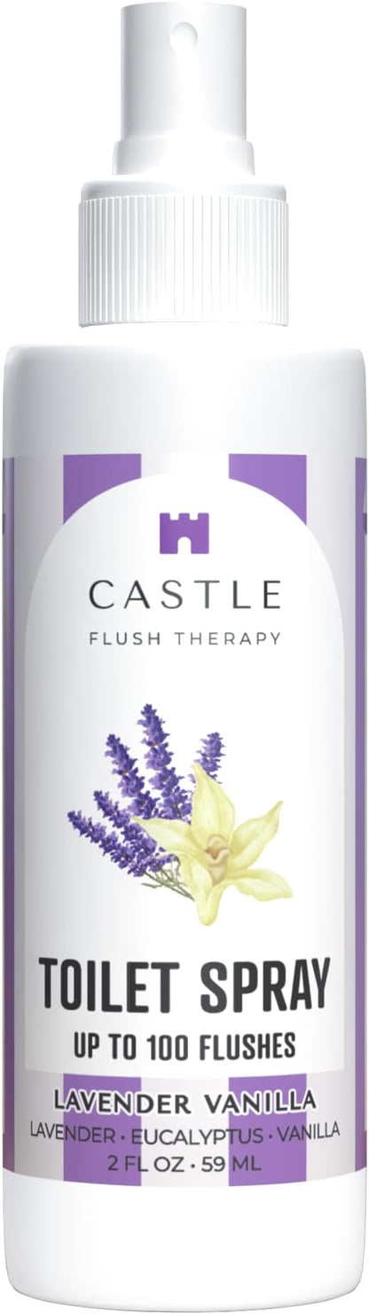 Castle Flush Therapy Toilet Spray for Poop Lavender Vanilla Flush Therapy 2oz Made in USA- Poop Spray for Toilet Freshener Odor Block Flush Safe Oil Scent Fresh Bathroom Home Travel Family Daily Use
