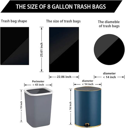 8 Gallon Trash Bags 120 Count Black Drawstring Garbage Bags - Thick Plastic, 22.06'' x 25.61'' (Black, 8) - Suitable for Office, Kitchen, Home