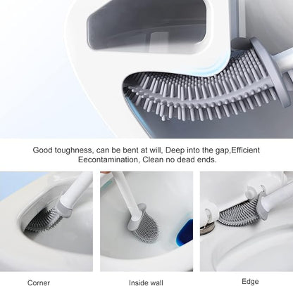 RV Silicone Toilet Brush with Holder, Toilet Bowl Brush for RV Travel Trailers/Campers, Anti-Drip Anti-Roll Compact Toilet Cleaner for Small Bathroom,Made by RVers for RVers