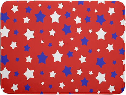 Fourth of July Independence Memorial Dish Drying Mat for Kitchen Counter,Blue White Star Patriotic Red Drying Mat 18 x 24 Inch with High Absorbent Microfiber Dish Drying Mat for Coffee Bar