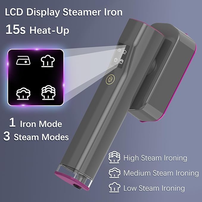Portable Travel Steamer Iron for Clothes with LCD Touch Screen - 4 Mode Handheld Mini Clothing Steam Iron, Small Garment Steamer Ironing Machine, Hand Held Fabric Steamer for Home, Travel (120V ONLY)