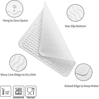 MicoYang Silicone Dish Drying Mat for Multiple Usage,Easy clean,Eco-friendly,Heat-resistant Silicone Mat for Kitchen Counter or Sink,Refrigerator or Drawer liner White M 12 inches x 12 inches