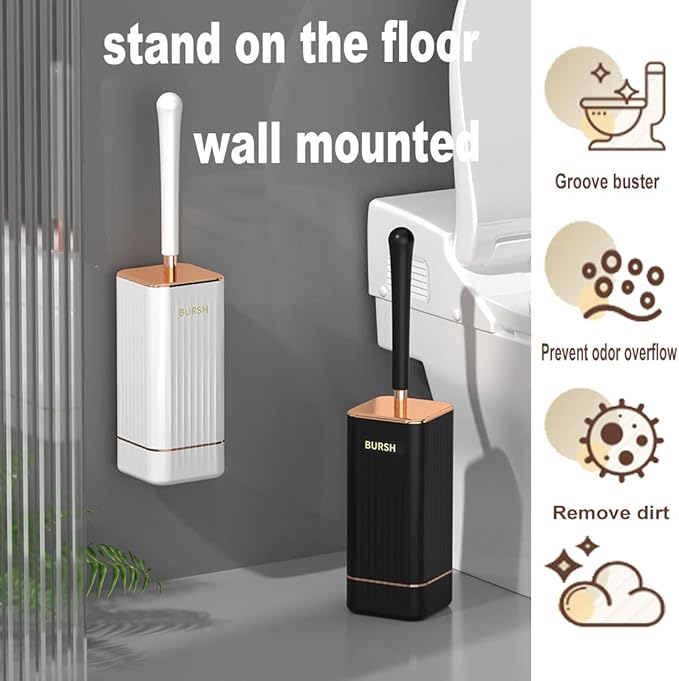 Silicone Toilet Brush, Toilet Brush and Holder, Toilet Cleaning Brush, Wall Mounted Toilet Brush for Bathroom Elegant, Durable (Black)