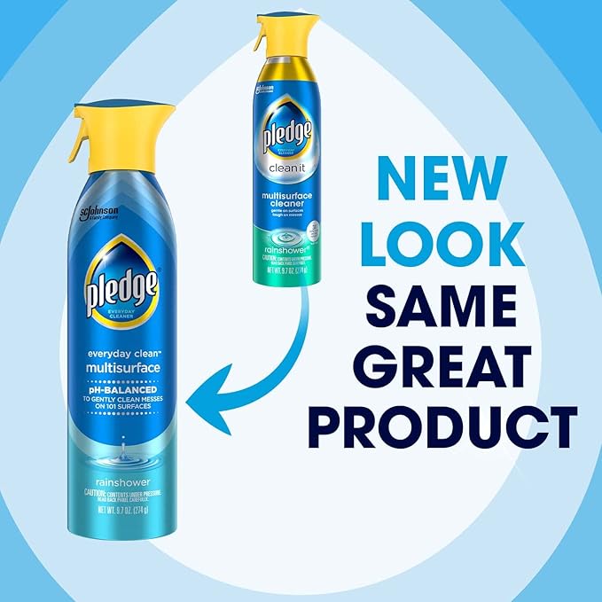 Pledge pH-Balanced Multisurface Spray, Gently Clean 101 Surfaces, Remove Dust and Messes, No Residue - Rainshower Scent, 9.7oz (Pack of 12)