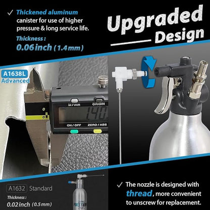 FIRSTINFO A1638L (3rd Gen) Patented Max. Pressure 140psi / 1000ml Thickened Aluminum Canister Refillable Aerosol Spray Can | Pneumatic Compressed Air Sprayer | Wide Mist Spray