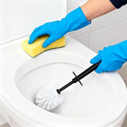 Topsky Toilet Brush,2 Pack Compact Toilet Brush & Holder Set,Plastic Round Barrel Loo Brush with 2 Replacement Toilet Brush Head,Durable for Bathroom Toilet,Black