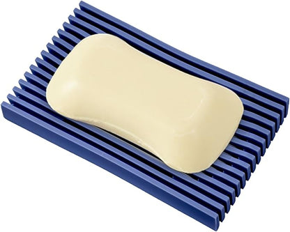 Aoheuo Modern Minimalist Soap Dish (1Pack),Drainage Silicone Soap Holder,5.5 Long by 3.15 Wide,0.55 inches high,Used for Kitchen,Bathroom,and Bar Sink(Blue)