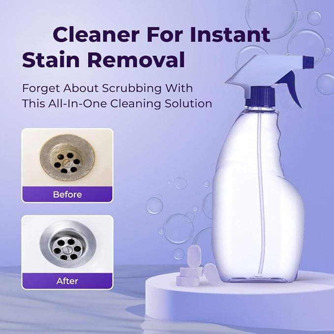The All-In-One Multi Purpose Cleaning System - Cleaning Spray for Instant Stain Removal, With Concentrated Cleaning Tablets, for Home, Kitchen, Bathroom & More (1 Bottle+12 Pcs)