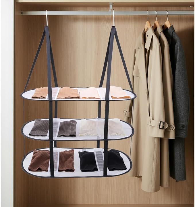 CINPIUK 2 Pcs 3-Tier Upgrade Sweater Drying Rack Over The Door, Foldable Mesh Hanging Dryer Flat with Hooks, Large Breathable Laundry Drying Hanger, Clothes Lay Flat Dryer for Dorms Bathrooms