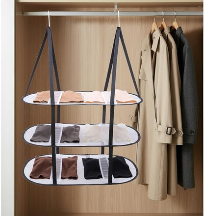 CINPIUK 3-Tier Upgrade Sweater Drying Rack Over The Door, Foldable Mesh Hanging Dryer Flat with Hooks, Large Breathable Laundry Drying Hanger, Clothes Lay Flat Dryer for Apartments Dorms Bathrooms