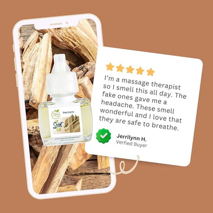 Scent Fill 100% Natural Palo Santo Plug in Air Freshener, Scented Oil Refills, 2 Refills + Diffuser