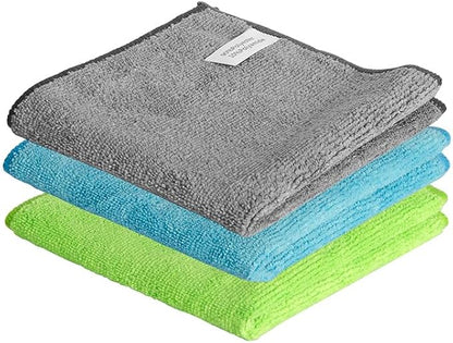 Microfiber Cleaning Cloth, 3 Pcs 11.4 inch x 11.4 inch, Cleaning Rags，Microfiber Cloth, Multi-Functional Cleaning Towels, for Car Detailing, Home, Kitchen (Gray, Green, Blue)