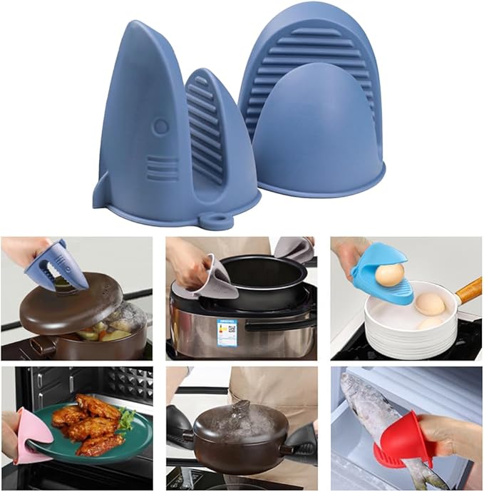 Silicone Oven Mitts Heat Resistant, Silicone Potholders for Kitchen, Air Fryer,Baking, Mini Rubber Oven Glove (Blue)