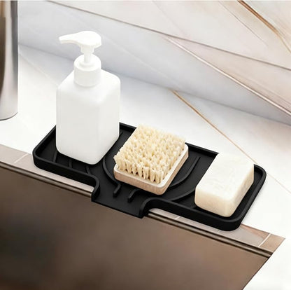GUUKIN Sponge Holder for Kitchen Sink, Sink Caddy and Soap Tray | 10x4 inch Kitchen Sink Organizer | Compatible with Scrub Daddy, Kitchen Sink Accessories (Black)