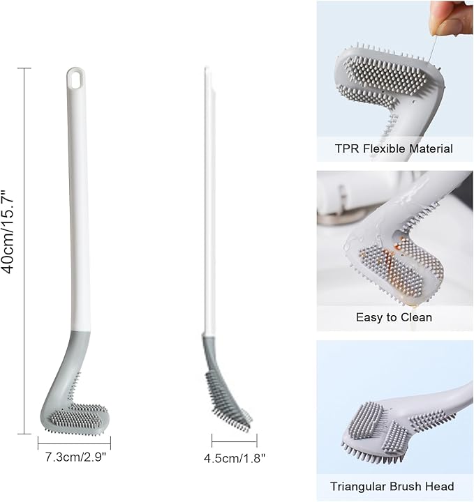 Golf Toilets Brushes, Toilet Cleaning Brush, Flexible Bendable Silicone Long Handled Toilet Brushes, 360°Deep Toilets Bowl Cleaning Brush,Quick Drying Scrubber for Bathroom with Hook (White)