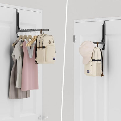 BAKON Over The Door Hangers, Over Door Hooks for Hanging, Small Space Dual Folding Portable Over Door Clothes Hanger for Clothes, Hats, Bags and Towels. (2, Black(Update))