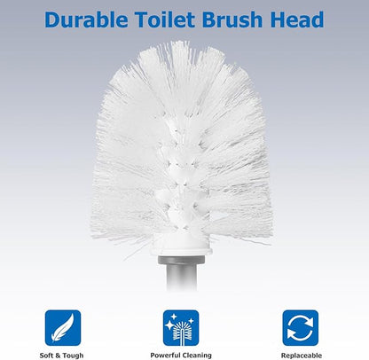 Topsky Toilet Brush,2 Pack Compact Toilet Brush & Holder Set,Plastic Round Barrel Loo Brush with 2 Replacement Toilet Brush Head,Durable for Bathroom Toilet,Dark Gray
