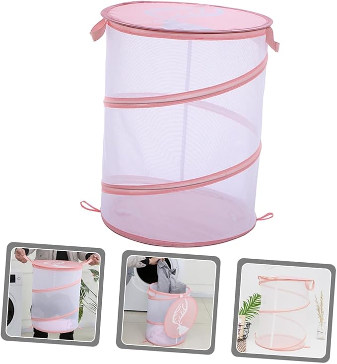 Outanaya Collapsible Laundry Hamper Handles Foldable Mesh Storage Basket for Clothes Toys and More Lightweight and Portable Organizer Macaron Color for Bedroom Bathroom and Dorm Use