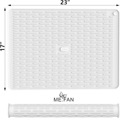 ME.FAN Silicone Dish Drying Mat for Kitchen Counter, Dish Drying Pad for Sink, Refrigerator or Drawer, Countertop Protection Pad XL - 23''×17'' - White