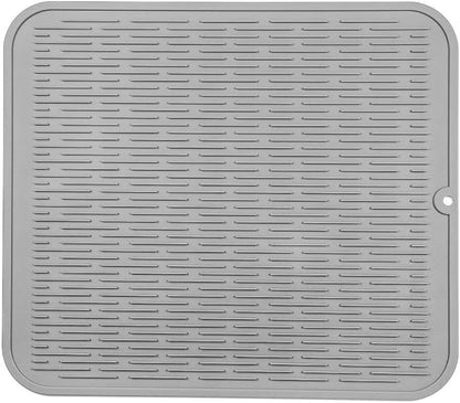MicoYang Silicone Dish Drying Mat for Multiple Usage,Easy clean,Eco-friendly,Heat-resistant Silicone Mat for Kitchen Counter or Sink,Refrigerator or Drawer Liner Grey XL 18 inches x 16 inches
