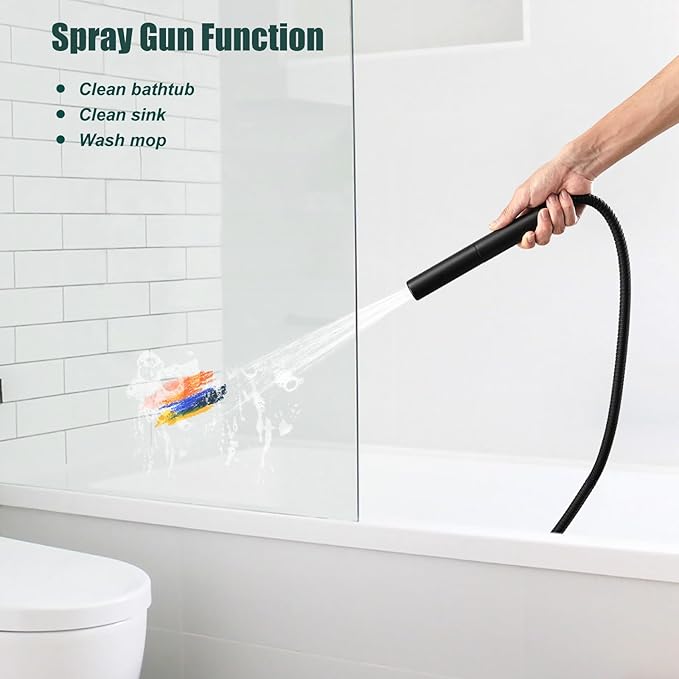 Heyalan Brass 2 in1 Function Handheld Spray Hand Shower High Pressure Handheld Sprinklert Shower Wand with Shower Hose and Adjustable Hand Shower Holder, Matte Black