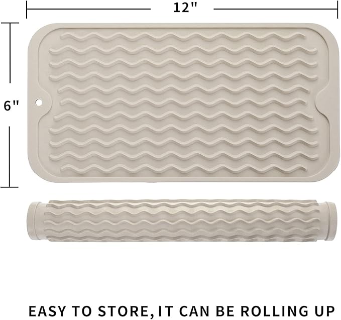 MicoYang Silicone Dish Drying Mat for Multiple Usage,Easy clean,Eco-friendly,Heat-resistant Silicone Mat for Kitchen Counter or Sink,Refrigerator or Drawer Liner Tapioca S 12 inches x 6 inches