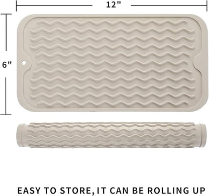 MicoYang Silicone Dish Drying Mat for Multiple Usage,Easy clean,Eco-friendly,Heat-resistant Silicone Mat for Kitchen Counter or Sink,Refrigerator or Drawer Liner Tapioca S 12 inches x 6 inches