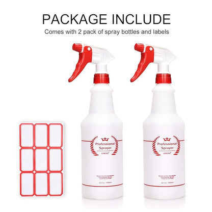 Plastic Spray Bottle 2 Pack, 32 Oz, All-Purpose Heavy Duty Spraying Bottles Leak Proof Mist Empty Water Sprayer for Cleaning Solution, Essential Oils, Hair, Planting, Pet with Adjustable Nozzle - Red