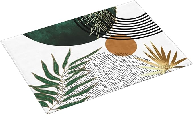 Mid Century Dish Drying Mat 18x24 Inch Boho Green Gold Tropical Leaf Sunset Kitchen Decoration Drying Mat Modern Abstract Decorative Drying Pad for Home Kitchen Decor,Dining Room,Office