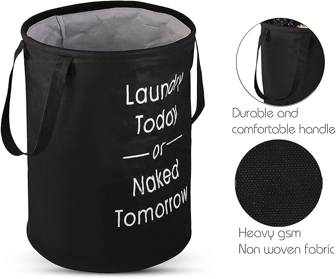 45L Waterproof Laundry Basket – Collapsible Canvas Clothes Hamper with Handles for Toy Storage, Laundry Room, Dorm & Nursery – Black Organizer Bin (8.86x6.1x7.28 in)