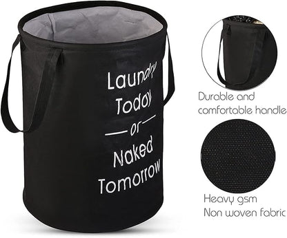 45L Waterproof Laundry Basket – Collapsible Canvas Clothes Hamper with Handles for Toy Storage, Laundry Room, Dorm & Nursery – Black Organizer Bin (8.86x6.1x7.28 in)