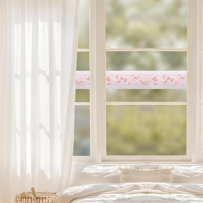 AbaBoorty Pink Flower Pattern Wallpaper Trim - 196"X4.1" Self-Adhesive Wall Border Sticker Decor for Bedroom & Living Room Walls