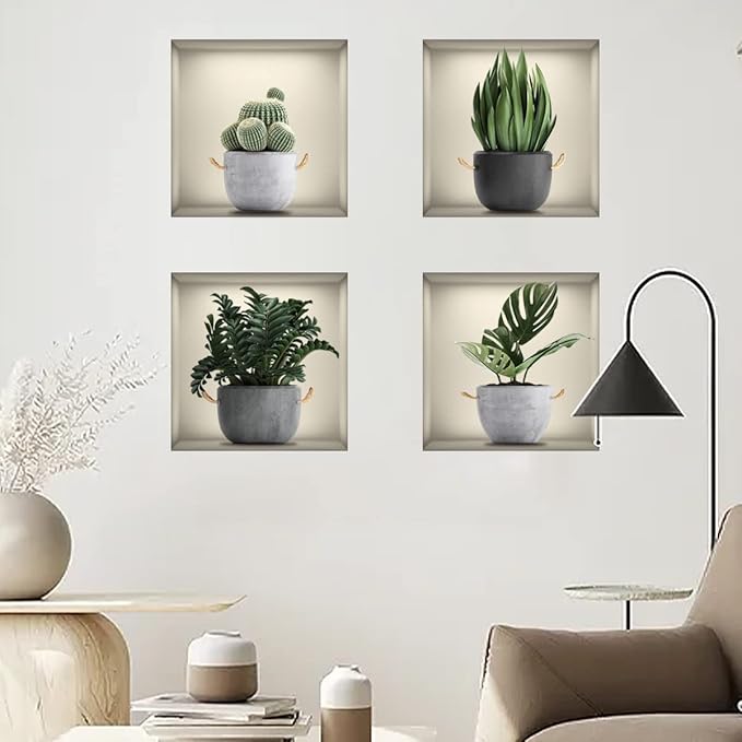 3D Wall Stickers DIY Flower Wall Decal Removable Waterproof Wall Art Decor for Bedroom Living Room Offices Home Decoration (Green Pot Plants)