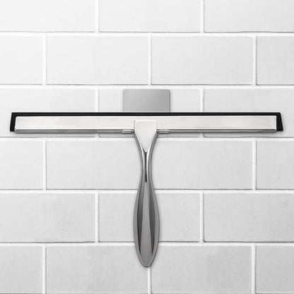 Simtive 14-Inch Shower Squeegee Set, Includes Shower Door Hook and Adhesive Hook, Squeegee for Shower Doors, Mirror and Window, Silver