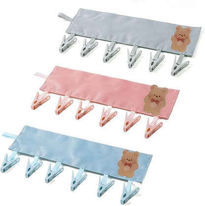 Travel Portable Hangers Clips Foldable for Suitcase Drying Rack Sock Clothesline Hotel Laundry Bathroom Shower Towel Hanger with 6 Clips (Gray,Pink,Blue)