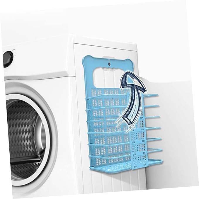 Collapsible Wall Mount Laundry Basket with Hollow Design Plastic Storage Organizer for Clothes and Blankets Space Saving Folding Hamper for Home and Dorm Use Blue Small